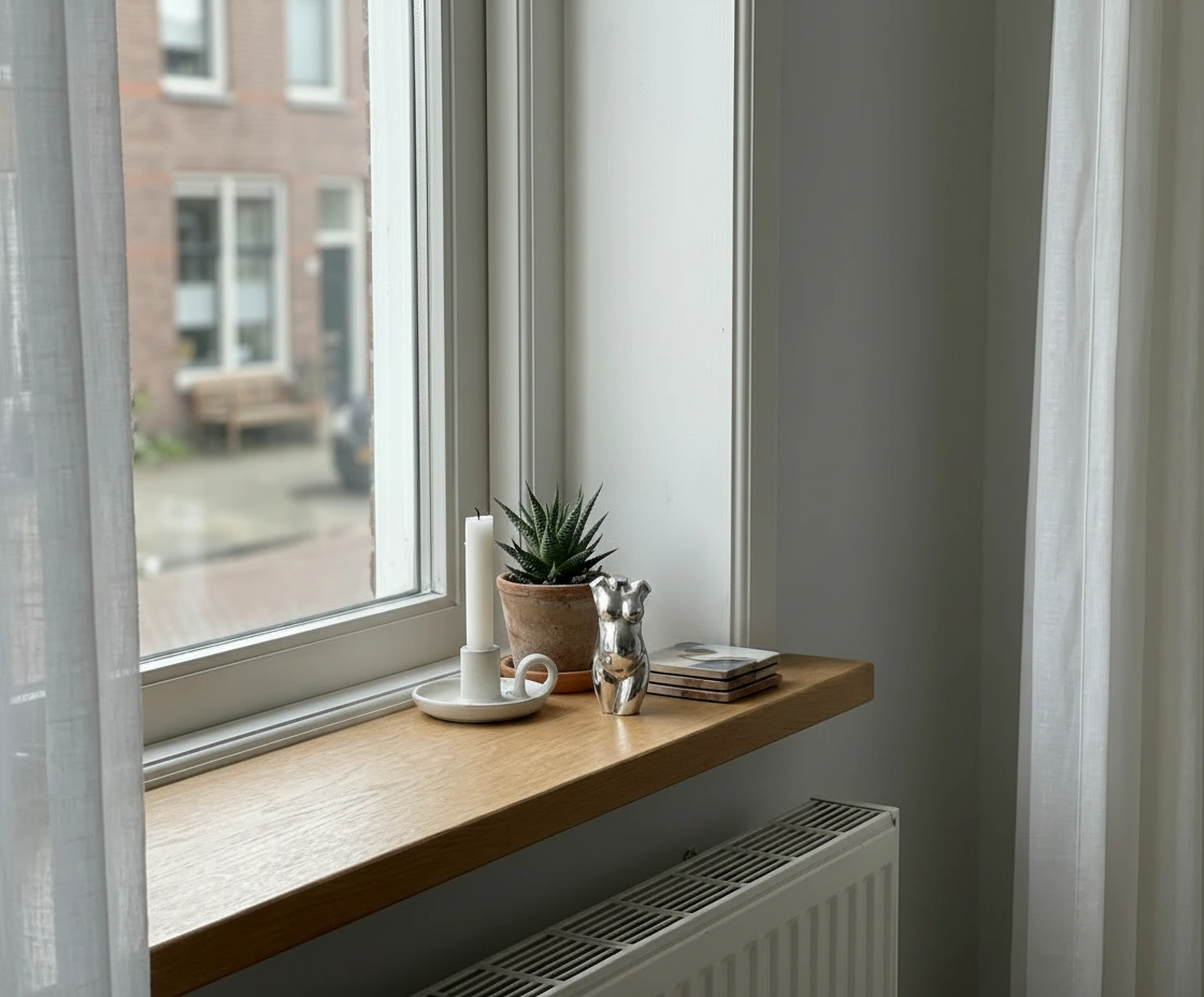 Mini zilver zwangerschapsbeeldje op vensterbank